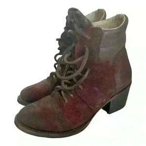 Freebird By Steven Cage Combat Boots Wine Suede size 6 NWT leather